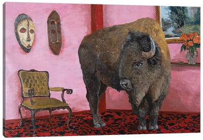 Bison On Red Canvas Art Print - Party Animals