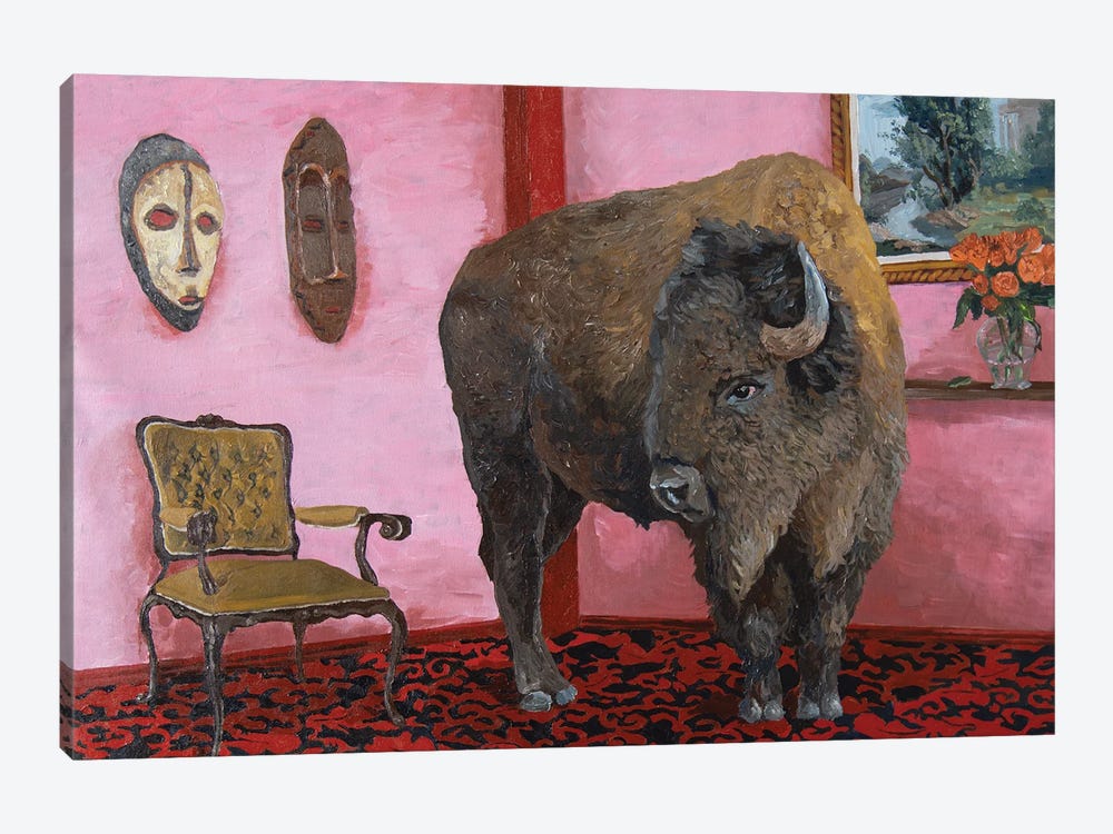 Bison On Red by Artur Rios 1-piece Canvas Artwork