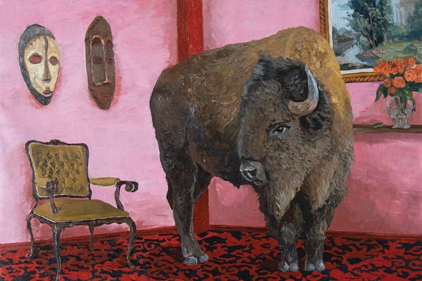 Nothing To See Here...: Bison On Red by Artur Rios