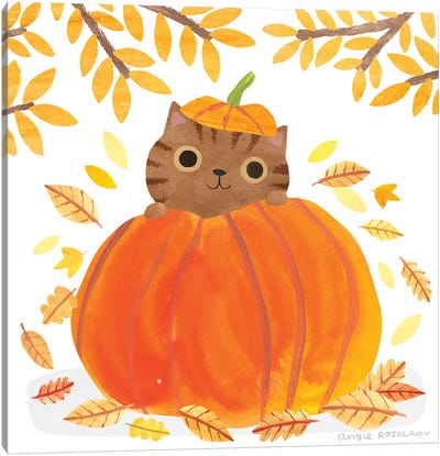 Pumpkin Cat Canvas Art Print