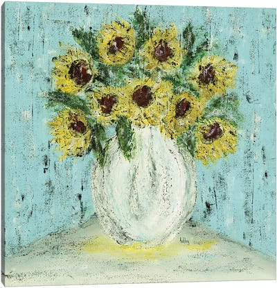 Vase Of Sunflowers Canvas Art Print - Modern Farmhouse Bedroom Art