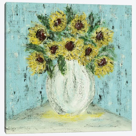 Vase Of Sunflowers Canvas Print #ASB114} by Ashley Bradley Canvas Art