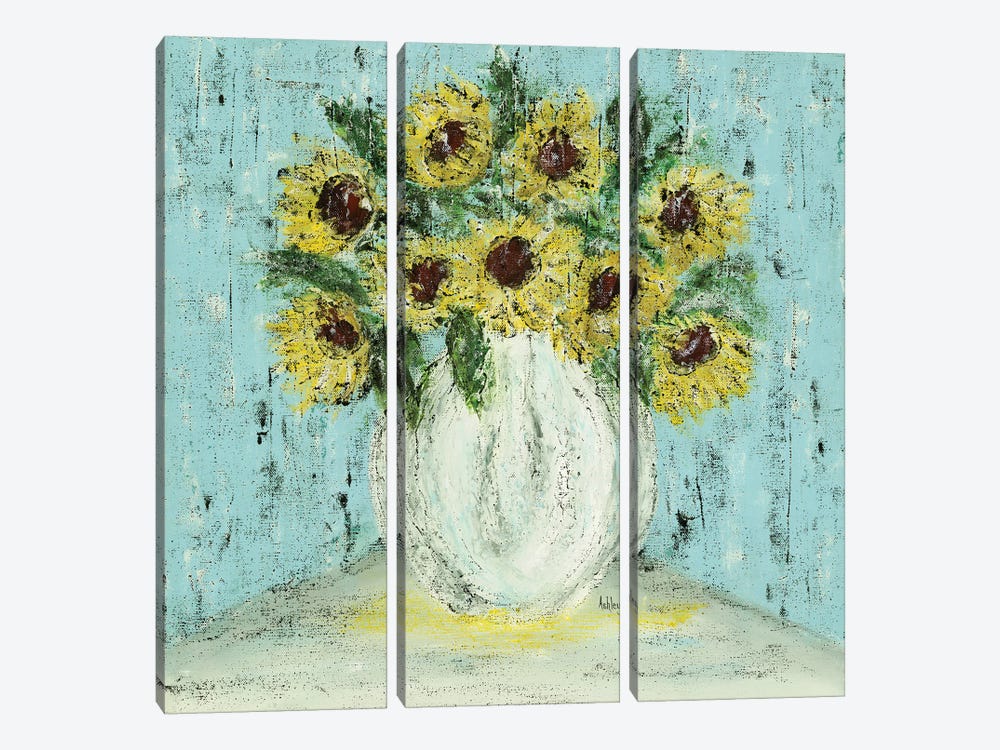 Vase Of Sunflowers by Ashley Bradley 3-piece Canvas Art