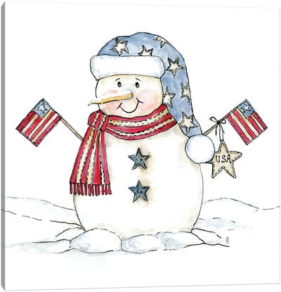 Patriotic Snowman Canvas Art Print - Ashley Bradley