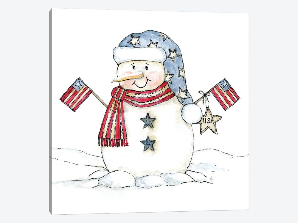 Patriotic Snowman by Ashley Bradley 1-piece Canvas Art Print