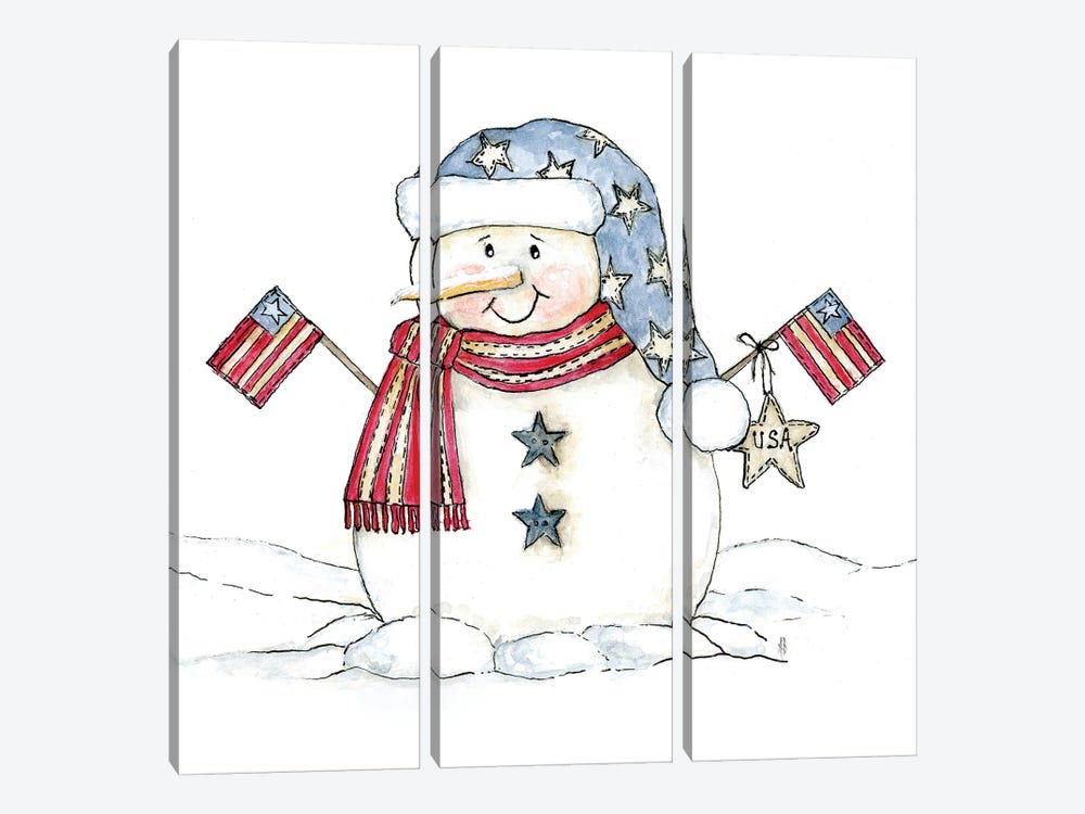 Patriotic Snowman by Ashley Bradley 3-piece Canvas Art Print