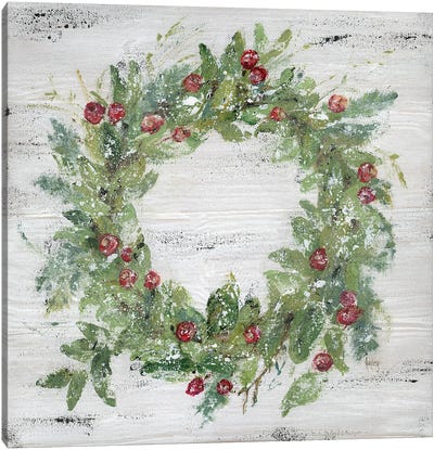 Berry Wreath Canvas Art Print - Christmas Trees & Wreath Art