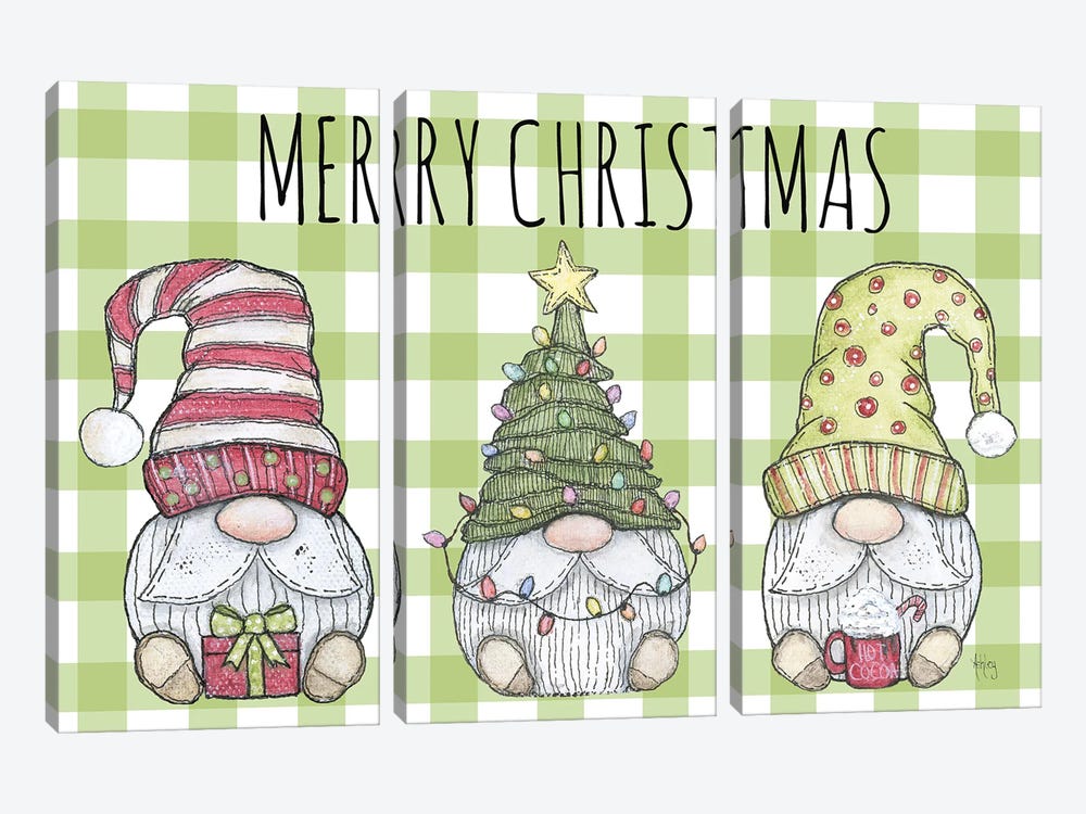 Merry Christmas Gnomes by Ashley Bradley 3-piece Canvas Wall Art