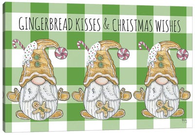 Gingerbread Kisses Canvas Art Print - Christmas Gnome Art