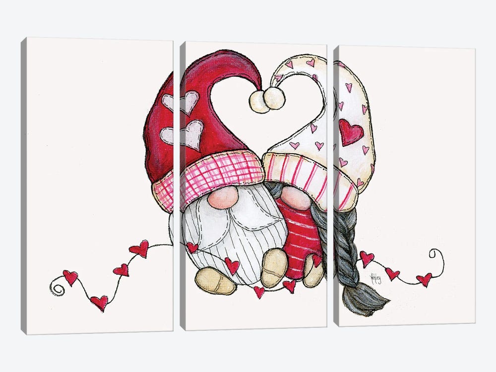 Valentines Gnomes by Ashley Bradley 3-piece Canvas Artwork