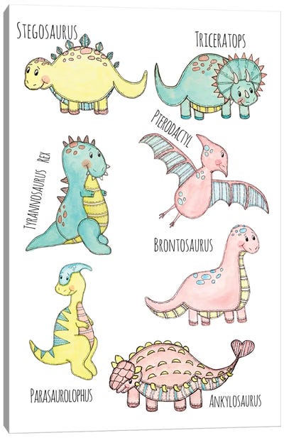 Dino Name Chart II Canvas Art Print - Kids Dinosaur Art