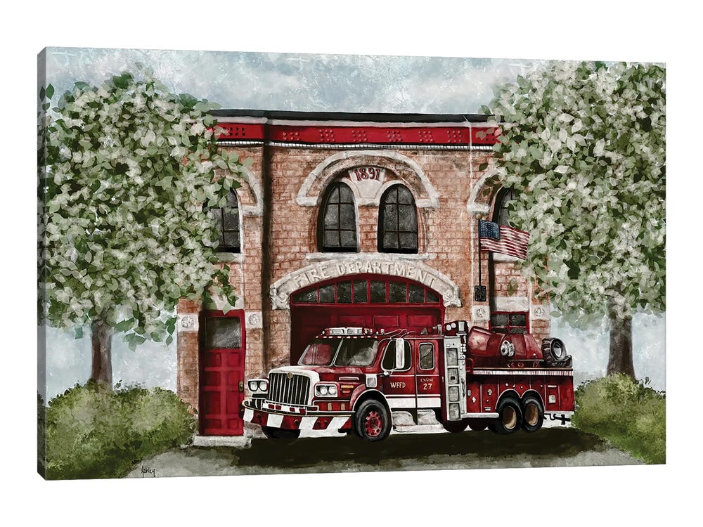 Vintage Fire Truck Canvas Art Print by Ashley Bradley