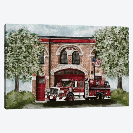 Vintage Fire Truck Canvas Print #ASB250} by Ashley Bradley Canvas Wall Art
