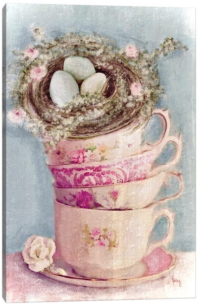 Spring Teacups Canvas Art Print - Egg Art