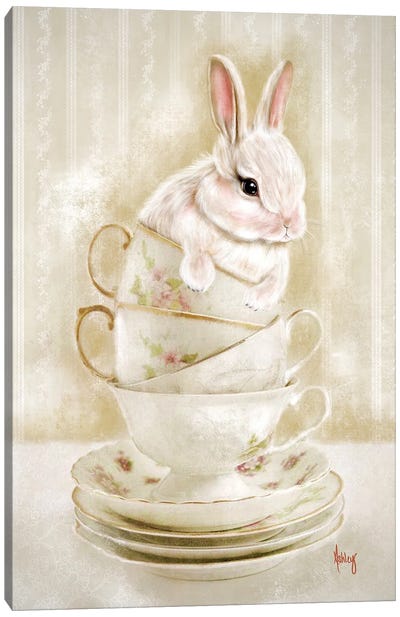 Bunny Cups Canvas Art Print - Cream Art