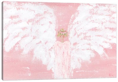 Pink Angel Wide Canvas Art Print - Shabby Chic Décor