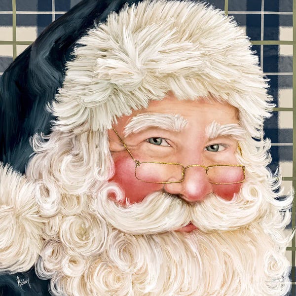 Gingham: Navy Plaid Santa by Ashley Bradley