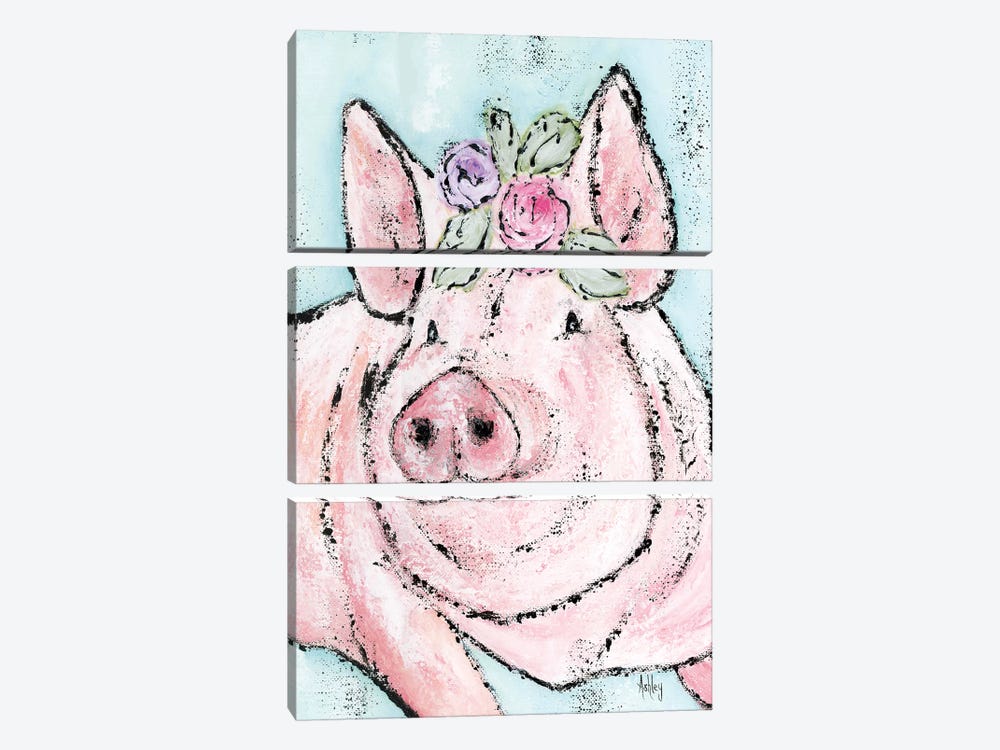 Pink Pig by Ashley Bradley 3-piece Canvas Wall Art