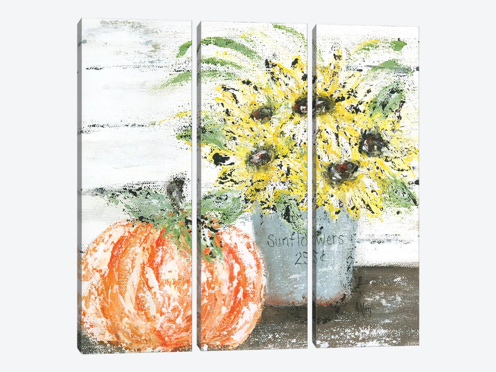 Sunflowers Pumpkin by Ashley Bradley 3-piece Canvas Print