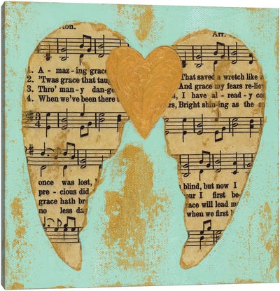 Amazing Grace Blue Gold Canvas Art Print - Musical Notes Art