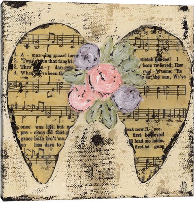Amazing Grace Floral Canvas Art Print - Musical Notes Art