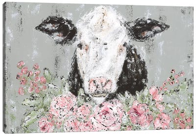Floral Cow Canvas Art Print - Easter