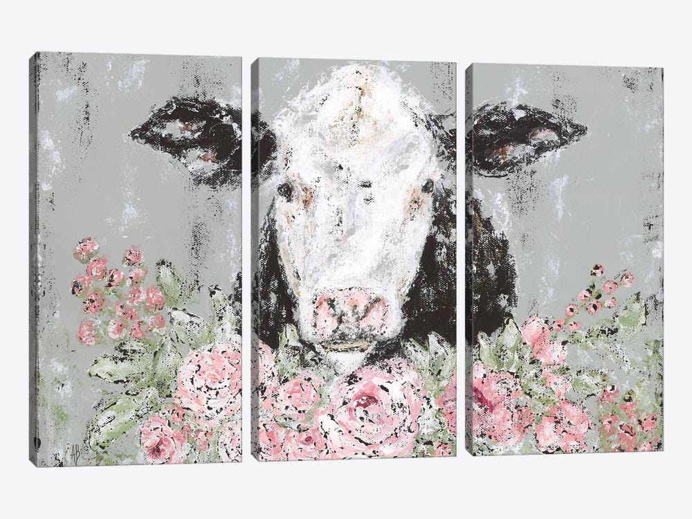 Floral Cow by Ashley Bradley 3-piece Canvas Art