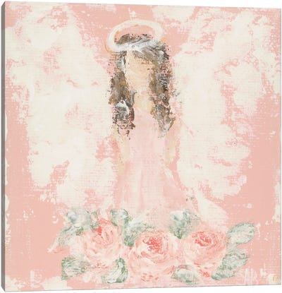 Pink Floral Angel Canvas Art Print - Angel Art