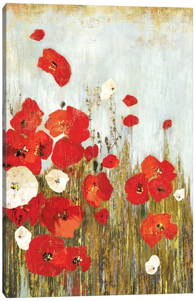Poppies In The Wind Canvas Art Print - Wildflowers