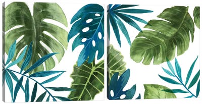 Tropical Leaves Diptych Canvas Art Print - Monstera Art