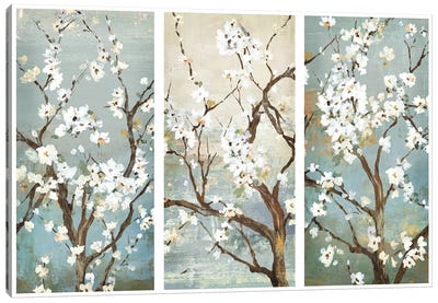 Triptych In Bloom Canvas Art Print - Hospitality
