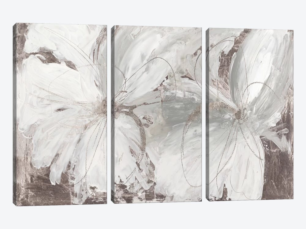 Silver Floral by Asia Jensen 3-piece Canvas Art Print