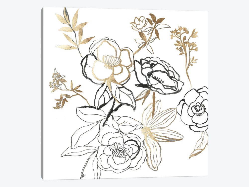 Black and Gold Florals  by Asia Jensen 1-piece Art Print
