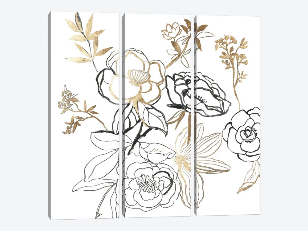 Black and Gold Florals  by Asia Jensen 3-piece Art Print