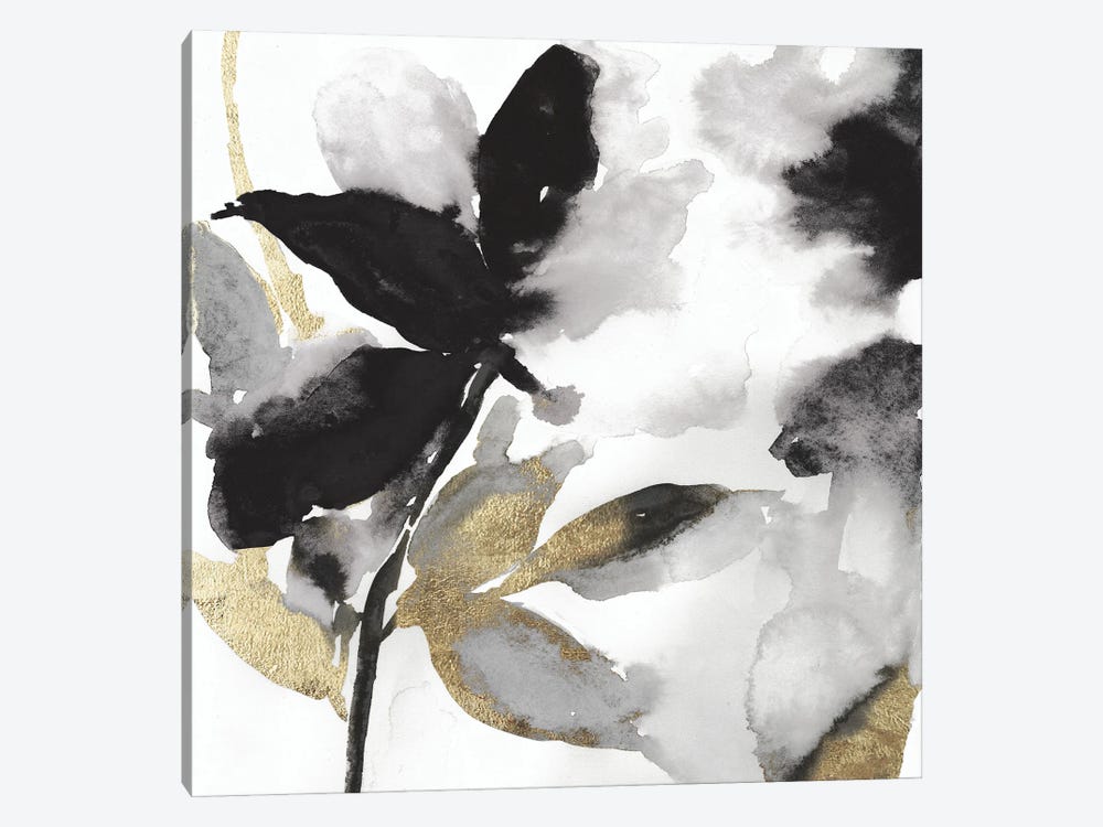 Black Petals Gold Leaves I by Asia Jensen 1-piece Canvas Art Print