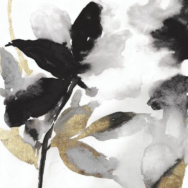 Gold: Black Petals Gold Leaves I by Asia Jensen