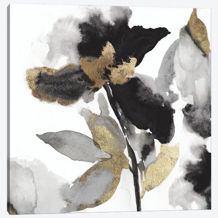 Black Petals Gold Leaves II Canvas Print #ASJ482} by Asia Jensen Canvas Wall Art
