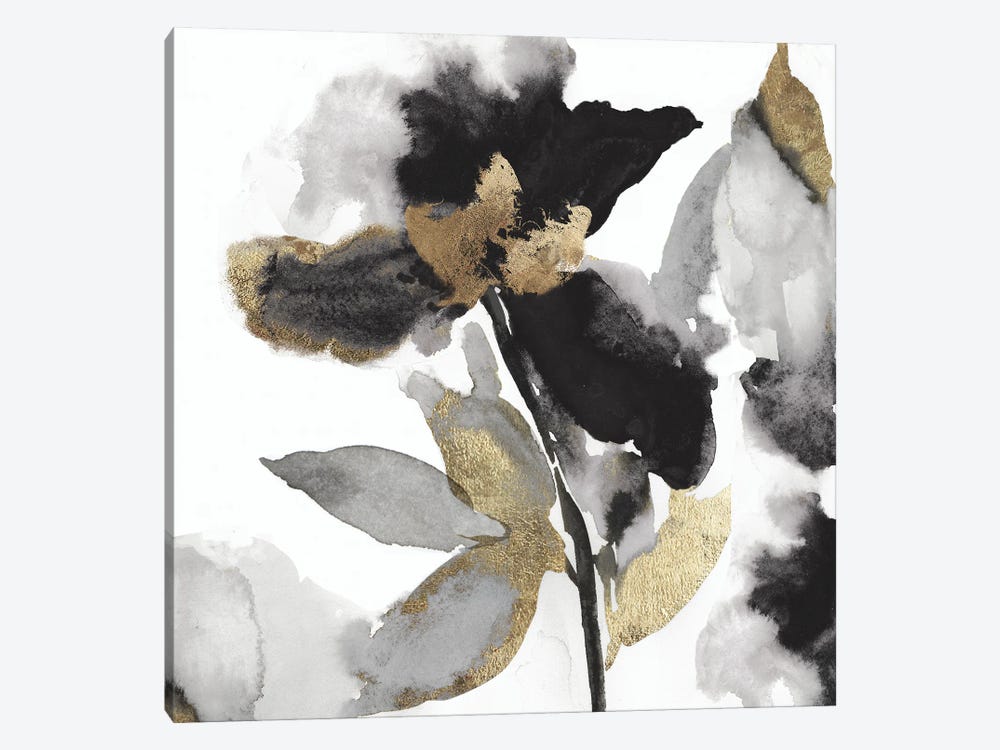Black Petals Gold Leaves II by Asia Jensen 1-piece Canvas Wall Art
