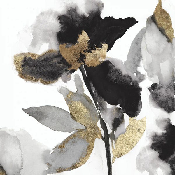 Black & White & Gold: Black Petals Gold Leaves II by Asia Jensen