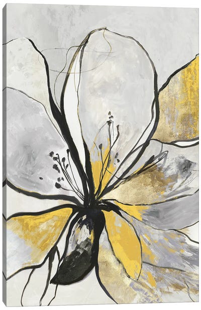 Outlined Floral II Yellow Version Canvas Art Print - Black, White & Yellow Art