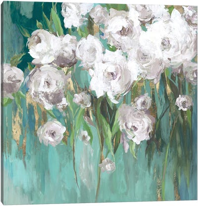 Roses on Teal III Canvas Art Print - Asia Jensen