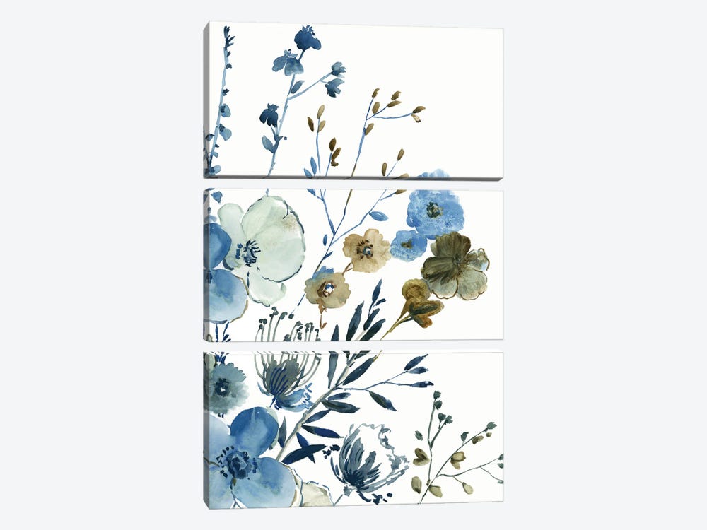 Blue Blossoming Garden I by Asia Jensen 3-piece Canvas Print