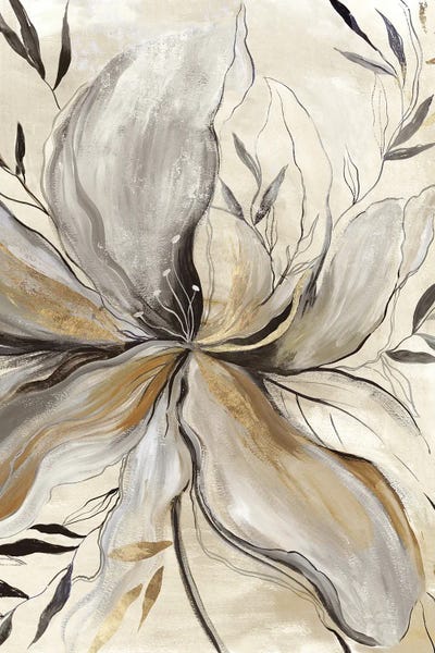 Glam Bedroom: Gold Charcoal Flower II by Asia Jensen