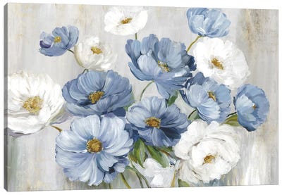 Blue Winter Florals Canvas Art Print - Modern Farmhouse Décor