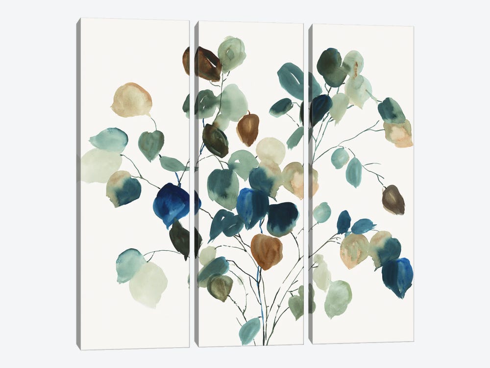 Blue Leaves Branch by Asia Jensen 3-piece Canvas Art Print