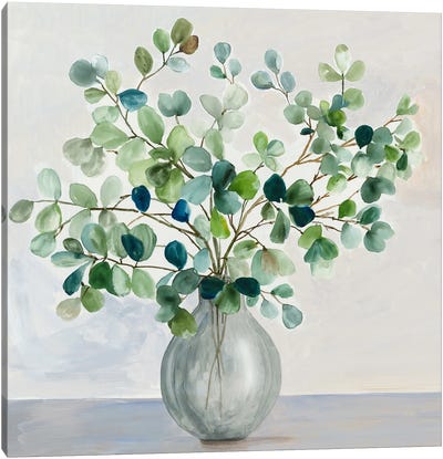 Green Glass Vase Canvas Art Print - Botanical Still Life