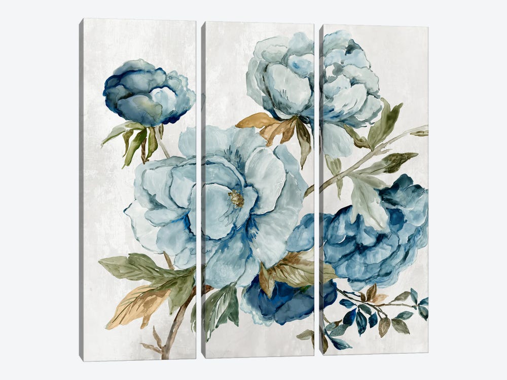 Serenade of the Blue Peony by Asia Jensen 3-piece Canvas Artwork
