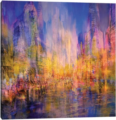 City On The River -Golden Light Canvas Art Print - Annette Schmucker