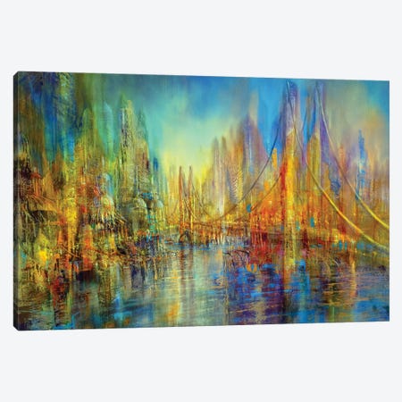 The City, The River, The Bridge, Vivant Life Canvas Print #ASK148} by Annette Schmucker Canvas Wall Art