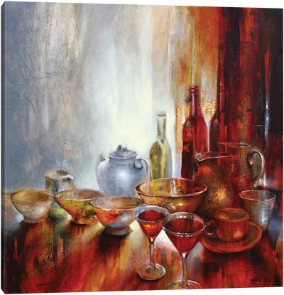 Still Life With A Grey Tea Pot Canvas Art Print - Annette Schmucker
